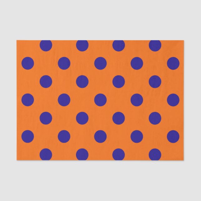 Papier Mousseline Bleu Sur Orange Pois Design Motif (Recto)
