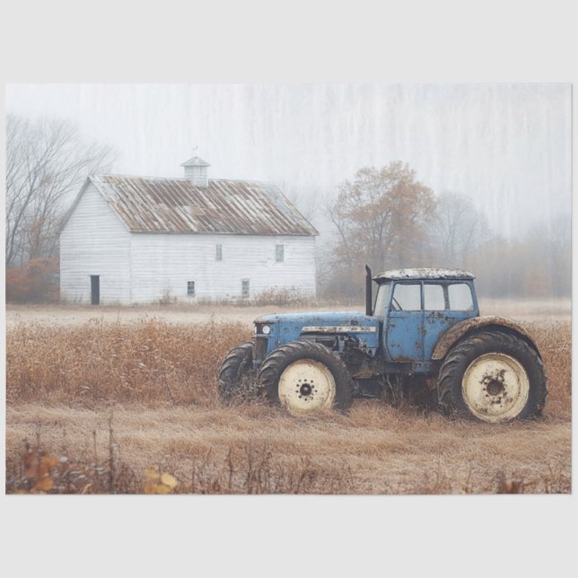 Papier Mousseline Bleu Tracteur Grange et dédécoupage de terrain (Recto)