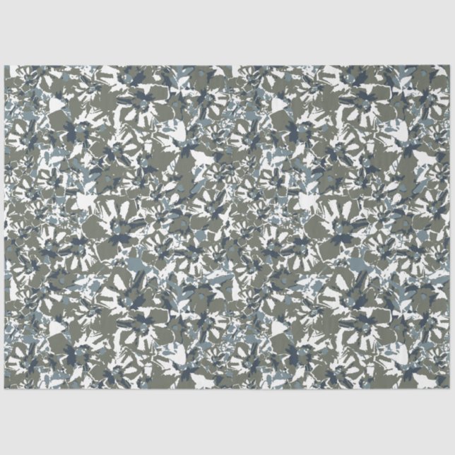 Papier Mousseline Bleu Vert Floral Motif (Recto)