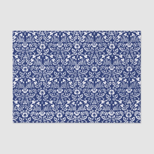 Papier Mousseline BLEUE ET BLANC William Morris DESIGN Papier Tissu (Recto)