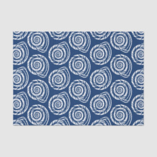 Papier Mousseline Bloc de coquillages spiraux Imprimer, bleu et blan