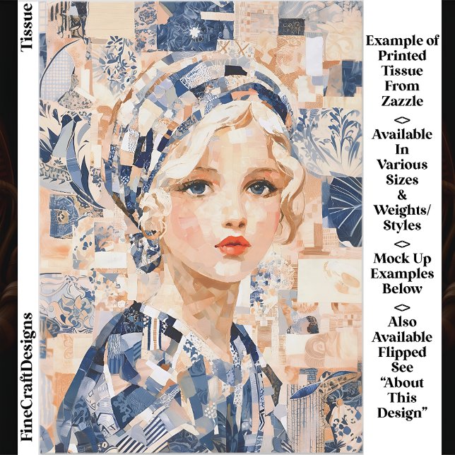 Papier Mousseline Blonde Girl, Blue & Cream Patchwork EC2R Decoupage (Créateur téléchargé)