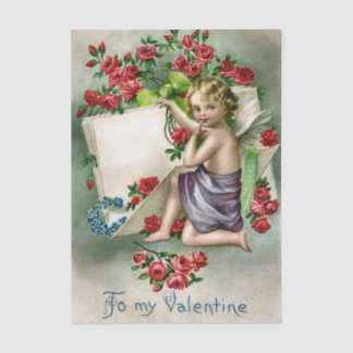 Papier Mousseline Blonde-Haired Valentine Cherub with Red Roses