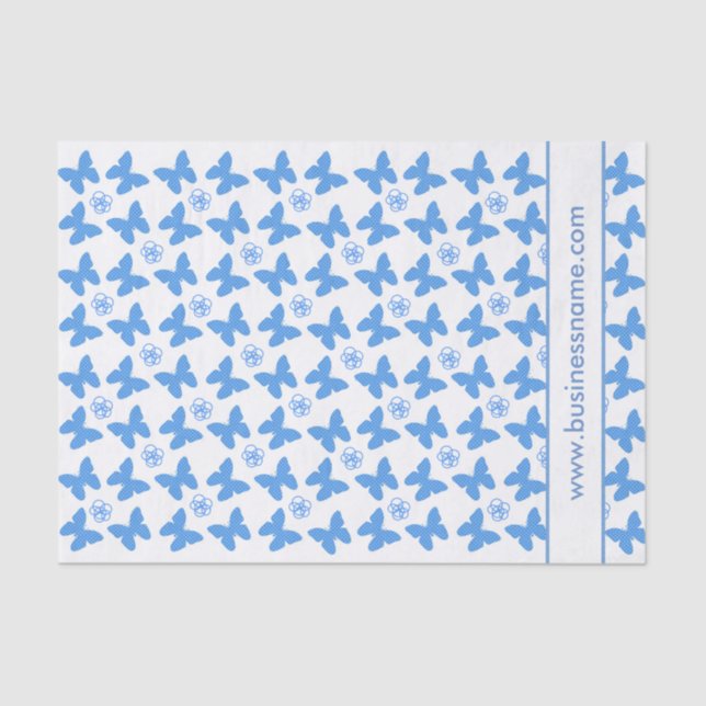 Papier Mousseline Blue Butterfly and Flower Custom Text (Recto)
