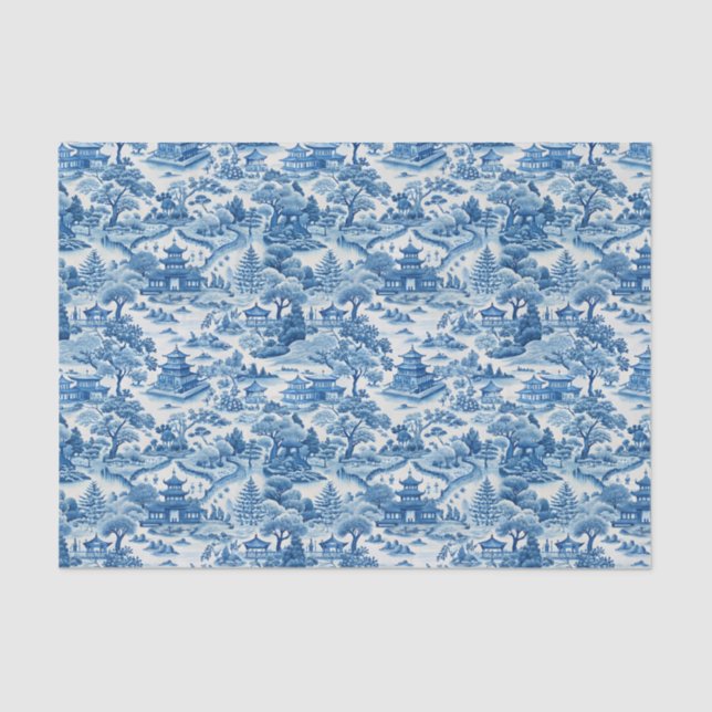 Papier Mousseline Blue Chinoiserie Porcelaine chinese (Recto)