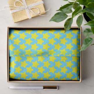 Papier Mousseline Blue Christmas Tissue Paper with Yellow Stars