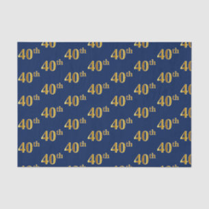Papier Mousseline Blue, Faux Gold 40th (Quarantième) Event Tissue Pa