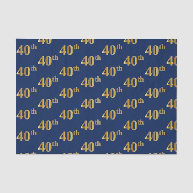 Papier Mousseline Blue, Faux Gold 40th (Quarantième) Event Tissue Pa (Recto)