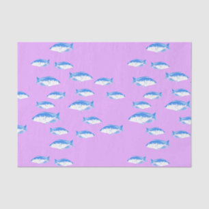Papier Mousseline Blue fish on lilac