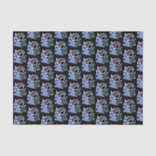 Papier Mousseline Blue Floral Black Sugar Skull Jour des morts