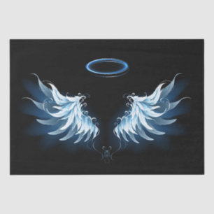 Papier Mousseline Blue Glowing Angel Wings on black background