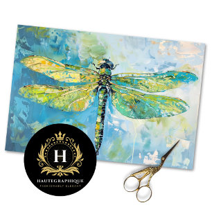 Papier Mousseline Blue Green Dragonfly Vintage Floral Decoupage