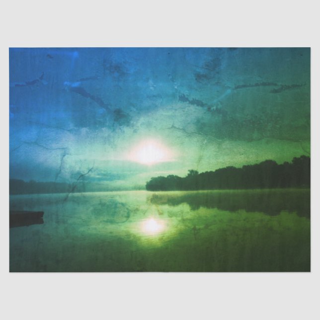 Papier Mousseline Blue Green Morning Sunrise abstrait à CT River (Recto)