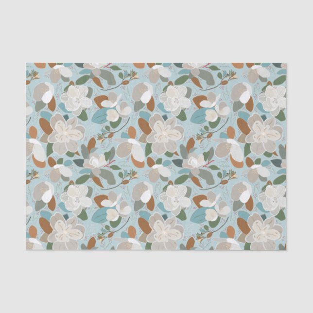 Papier Mousseline Blue Grey Floral Magnolia d'hiver (Recto)