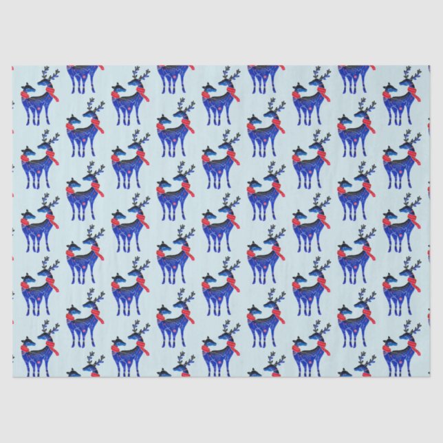 Papier Mousseline Blue Nordic Reindeer Pair Motif (Recto)