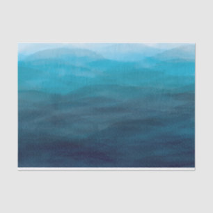 Papier Mousseline Blue Ocean Waves Aquarelle Tissu Papier Cadeau