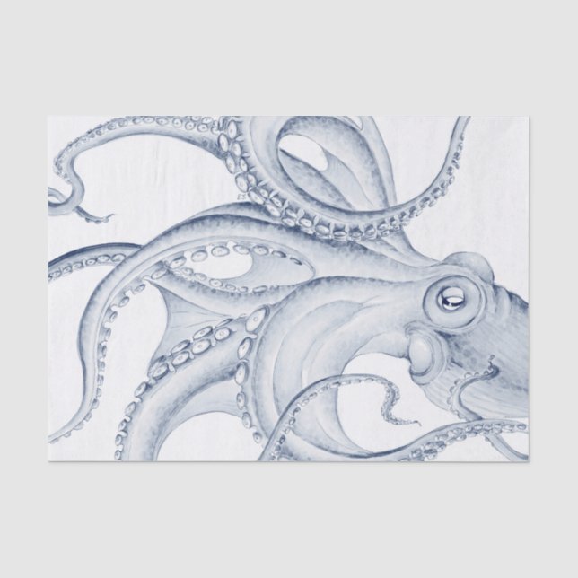 Papier Mousseline Blue Octopus Cephalopode Kraken Ink (Recto)