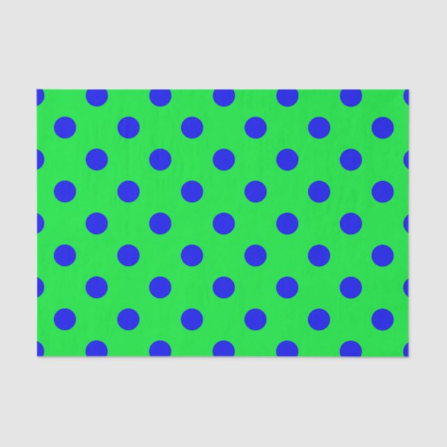 Papier Mousseline Blue On Green Polka Dots Pattern Design  (Recto)