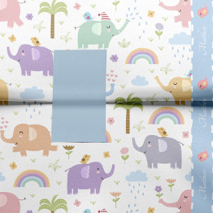 Papier Mousseline Blue Pastel Elephant Motif pour Little Boy Party
