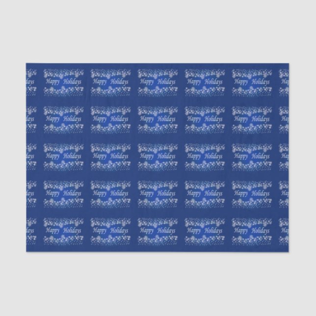 Papier Mousseline Blue Shining Stars Happy Holiday Tissu Papier (Recto)