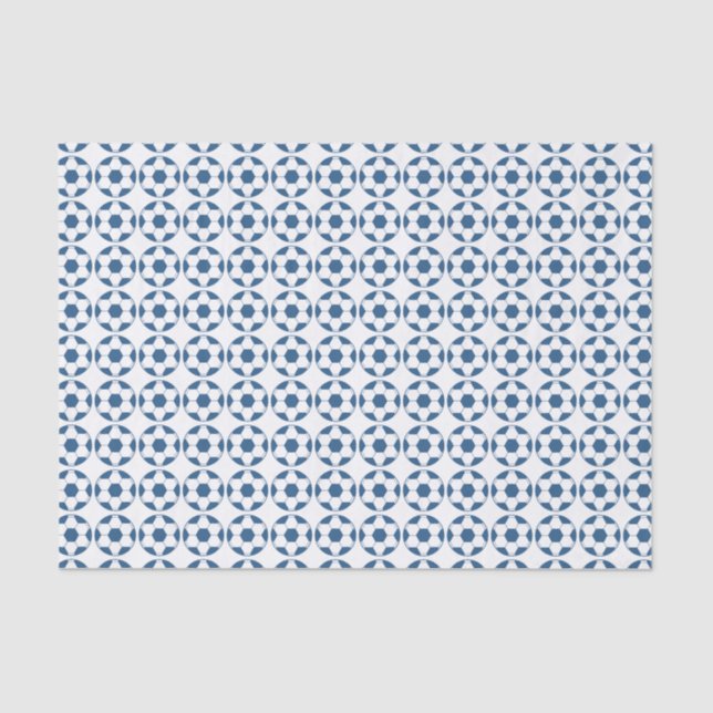 Papier Mousseline Blue Soccer Footballs Pattern (Recto)