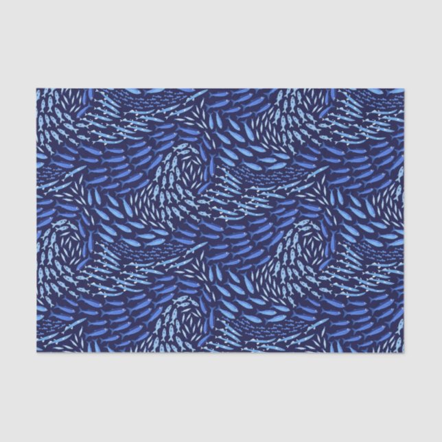 Papier Mousseline Blue Swimming Ocean Fish - Dark (Recto)