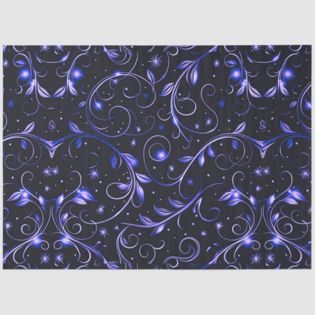 Papier Mousseline Blue Vines Feuilles Étoiles Noël (Recto)
