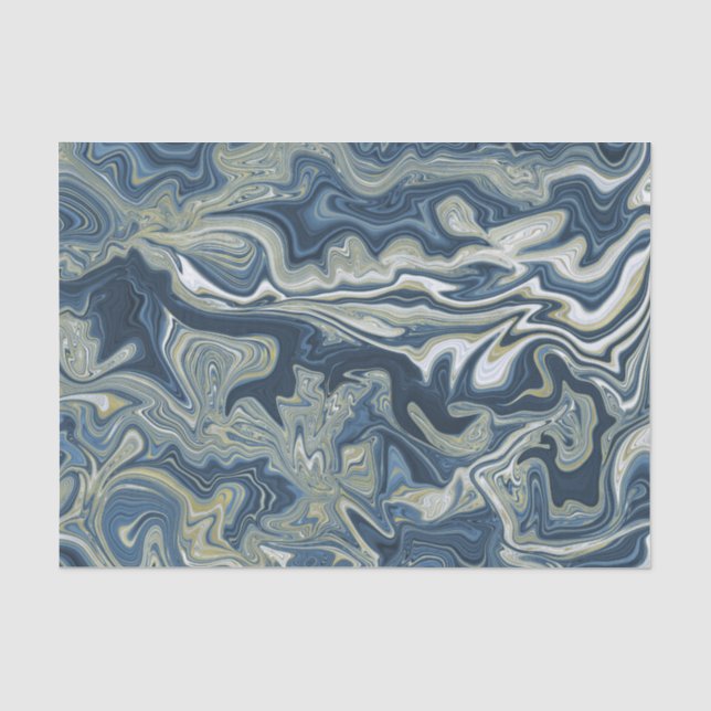 Papier Mousseline Blue White Gold Chic Swirl Mariage moderne (Recto)