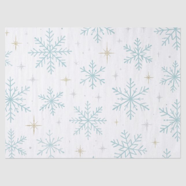 Papier Mousseline Blue & White Snowflake Sparkle Tissue Paper  (Recto)