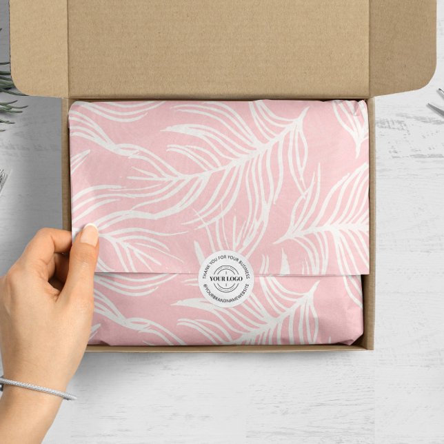 Papier Mousseline Blush Pink White Botanical Feuille Business Compan (Créateur téléchargé)