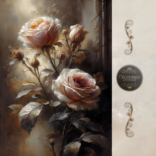 Papier Mousseline Blush Stillness Roses Decoupage (Blush Stillness Roses Decoupage Tissue Paper)