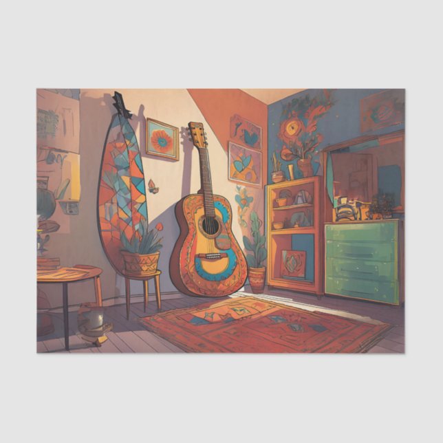 Papier Mousseline Bohême Guitare Découpage Tissu Papier (Recto)