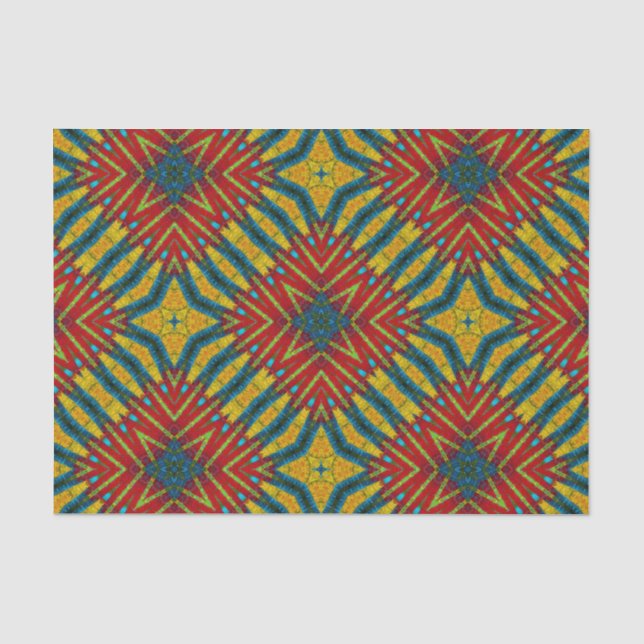 Papier Mousseline Bohême Hippie Rouge Bleu Jaune Cool ethnique Triba (Recto)