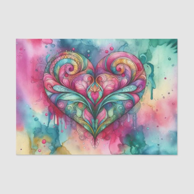 Papier Mousseline Bohème Sèche Aquarelle Coeur | Papier de découpage (Recto)