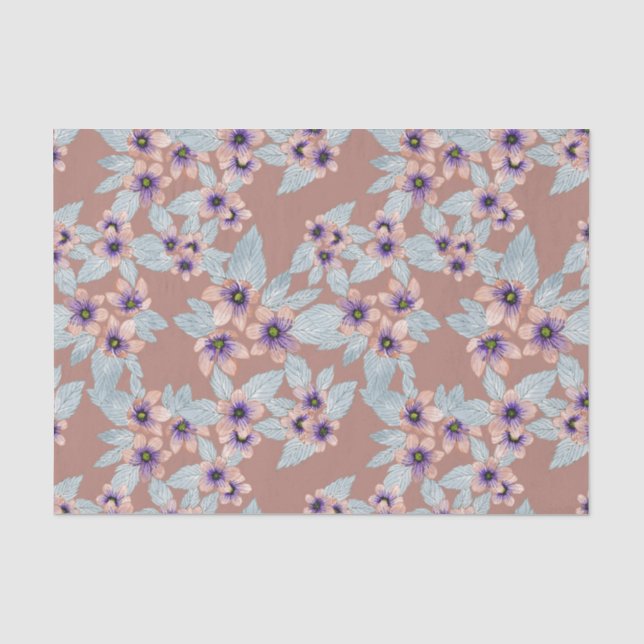Papier Mousseline Bohème Terracotta rose Fleurs Aquarelle (Recto)
