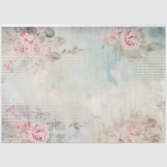 Papier Mousseline Boho aquarelle rose pâle roses chic bleu (Recto)