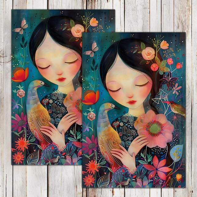 PAPIER MOUSSELINE BOHO BIRD AND FLOWER GIRL DECOUPAGE (BOHO BIRD AND FLOWER GIRL DECOUPAGE TISSUE PAPER)