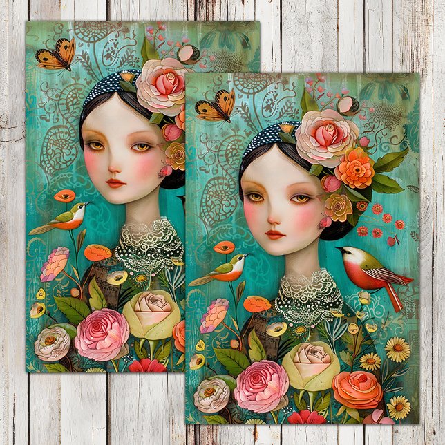 PAPIER MOUSSELINE BOHO BIRD AND FLOWER GIRL DECOUPAGE (BOHO BIRD AND FLOWER GIRL DECOUPAGE TISSUE PAPER)