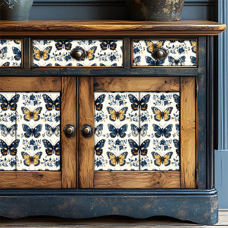 Papier Mousseline Boho Blue Floral Butterfly Decoupage