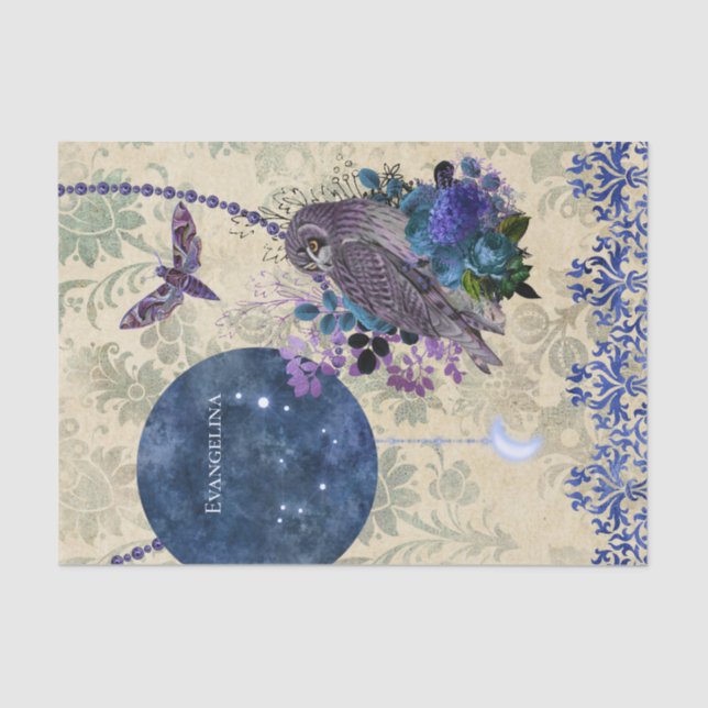 Papier Mousseline Boho Blue Purple Owen Moon (Recto)