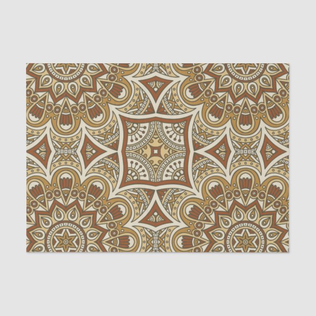 Papier Mousseline Boho Chic Mandala Motif dans les tons terre (Recto)