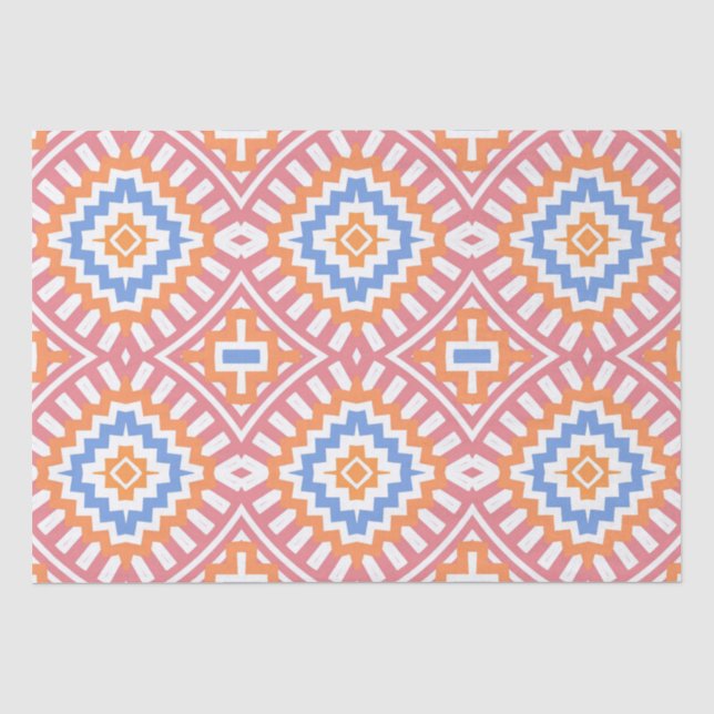 Papier Mousseline Boho Chic Orange Rose Jaune Ethnique Géométrique (Recto)