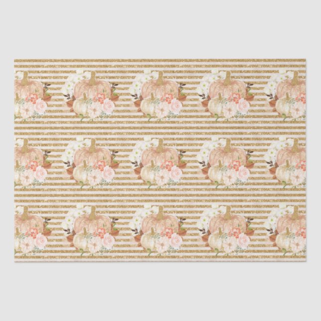 Papier Mousseline Boho citrouille fleurs lignes parties scintillant  (Recto)