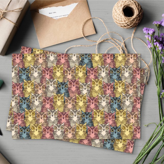 Papier Mousseline Boho coloré Boodland Owl Motif (Owl Pattern Tissue Paper)