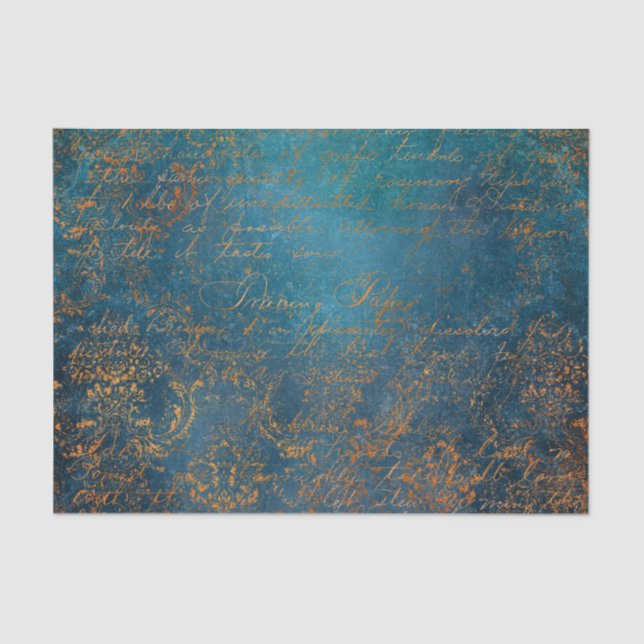 Papier Mousseline Boho Copper Blue Script Grunge (Recto)