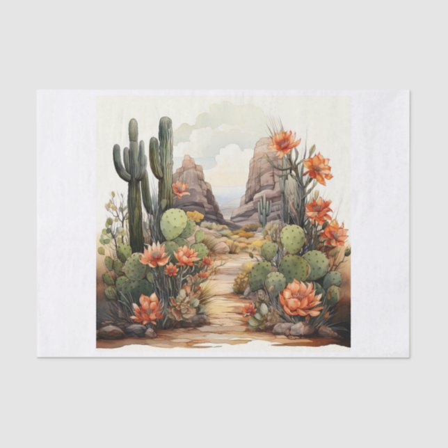 Papier Mousseline Boho Desert Cactus & Succulents Art pour Découpage (Recto)