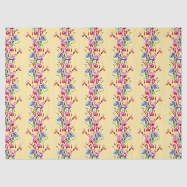 Papier Mousseline Boho Fleurs & Stripes Motif Floral Cute Jaune (Recto)