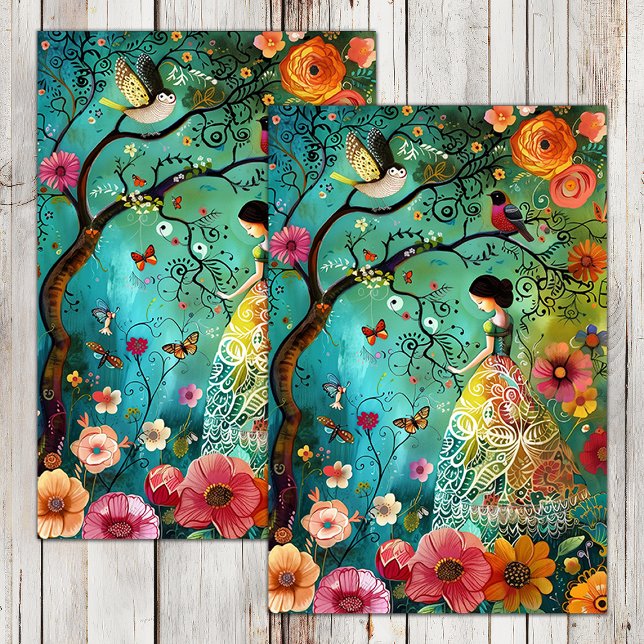 PAPIER MOUSSELINE BOHO GARDEN GIRL DECOUPAGE (BOHO GARDEN GIRL DECOUPAGE TISSUE PAPER)