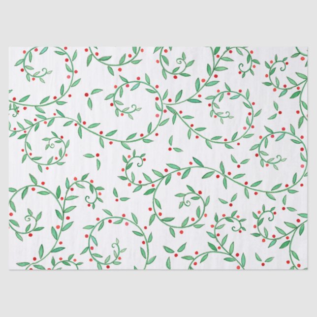 Papier Mousseline Boho Green Holly et Red Berries Noël (Recto)