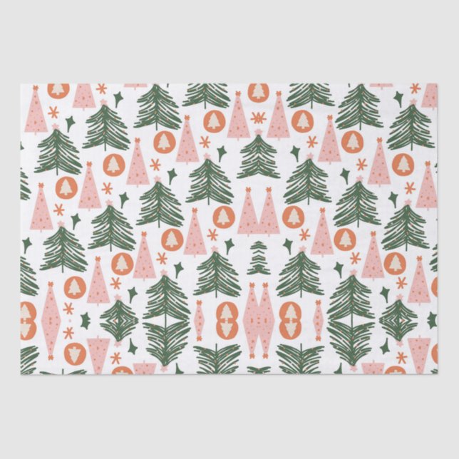 Papier Mousseline Boho Green Rose Orange Rustique Arbres de Noël (Recto)
